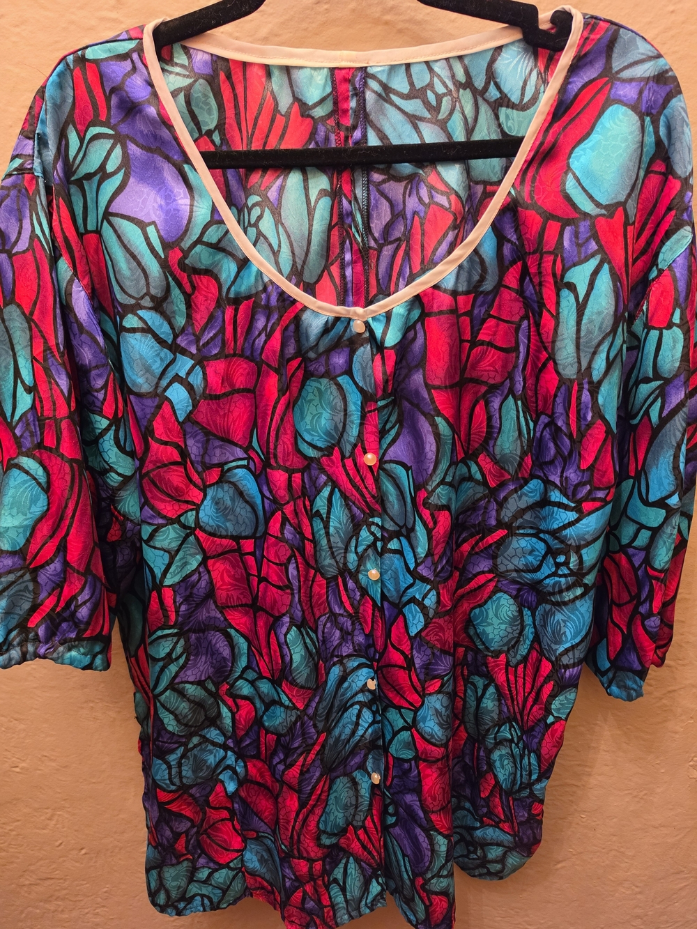 Vintage Style Handmade Floral Tunic Blouse Jewel Tone Artsy Maximalist XL 1X